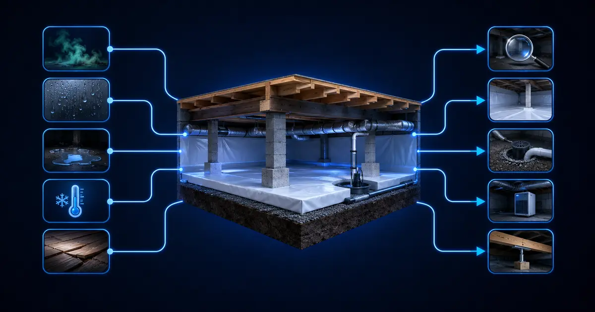 Crawl space SEO keyword map connecting homeowner symptoms with service pages
