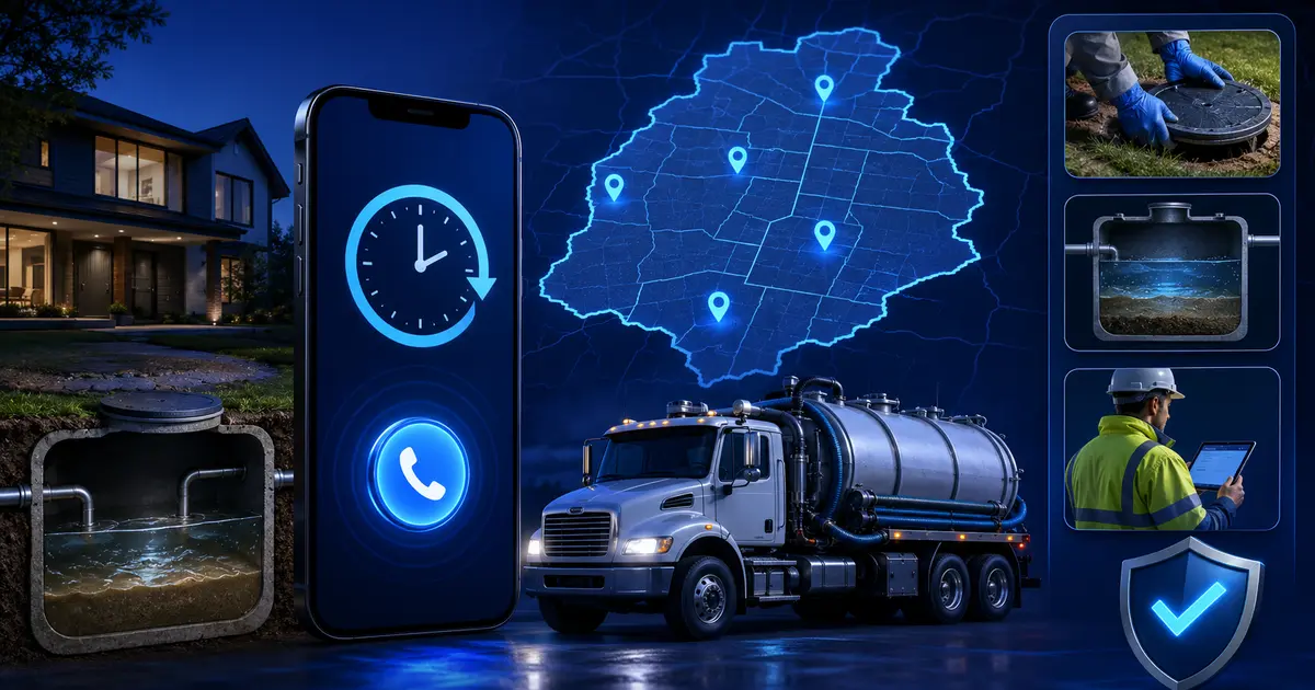 Emergency septic search experience designed to generate qualified urgent calls