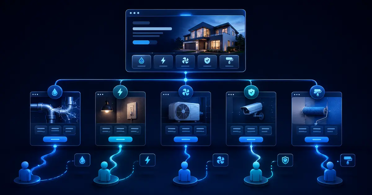 Home service website structure showing separate pages for important services
